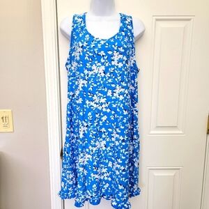 Draper James Bright Blue White Floral Ruffled Nightgown Sleep Gown Size L/XL